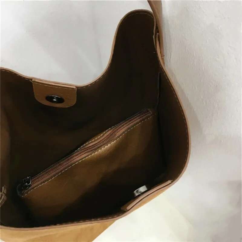 Meet You 2 Piece/Set Autumn Women's Vintage Faux Suede Leopard Print Bucket Soft Large Capacity Commuter Shoulder Bag Female