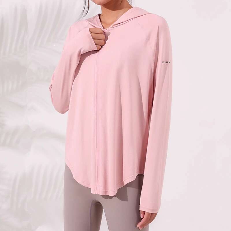 Women Thin Loose Sport Hoodies Zipper Running Jackets Long Sleeve Yoga Tops Sweatsuit Gym Workout Fiess Hooded Top Coat Female