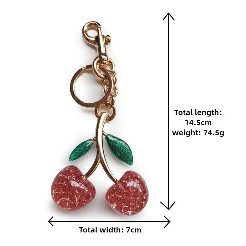 Fashion Glitter Gold Cherry Keychain Summer Fruits Cherries Pendant Keyring For Women Men Jewelry Bag Accessories Gift R250318