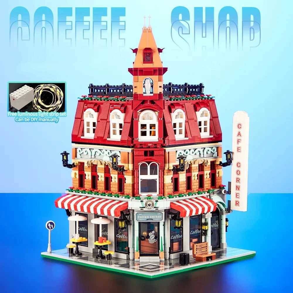 Creative Corner Coffee Ci Street View Architecture Block Store Model Coffee Shop Miniature Brick Toy Gift Children Girls AdultsXJ250318