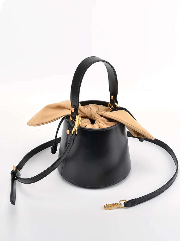 Rabbit Ears Versatile Bucket Genuine Leather Cowhide High Quality Women Handbag Shoulder Messenger Lady Purse Casual Bag