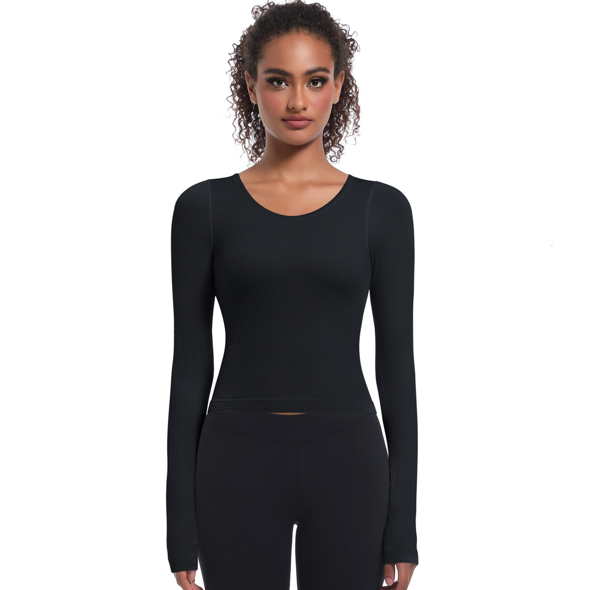 New tracksuit seamless knitted solid color thread fixed cup long sleeved high elasticity sports running fitness yoga suit top T-shirt leggings