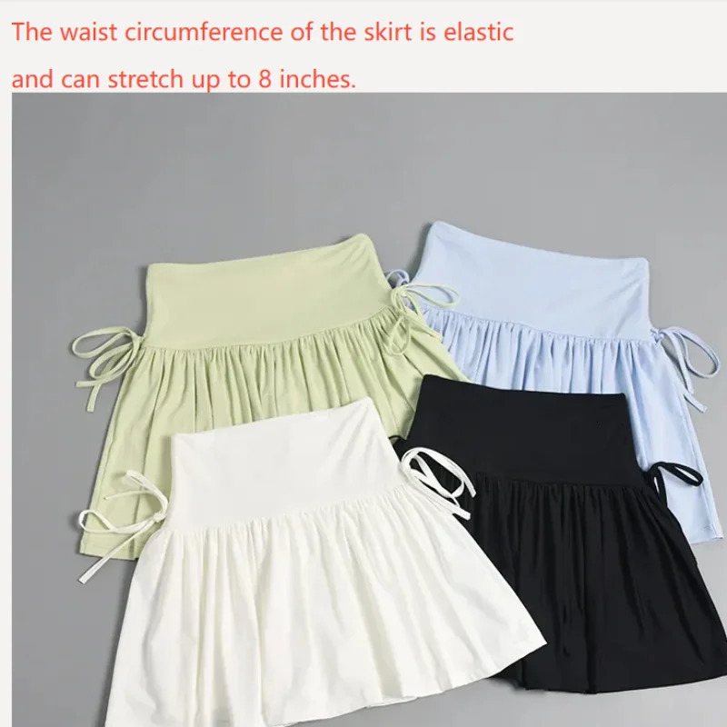 Womens Sports Yoga Short Skirt Fitness Tennis Ladys Pleated Skirt Short Quick Dry Mini Skirt Side Drawstring High Waist Skirt 250318