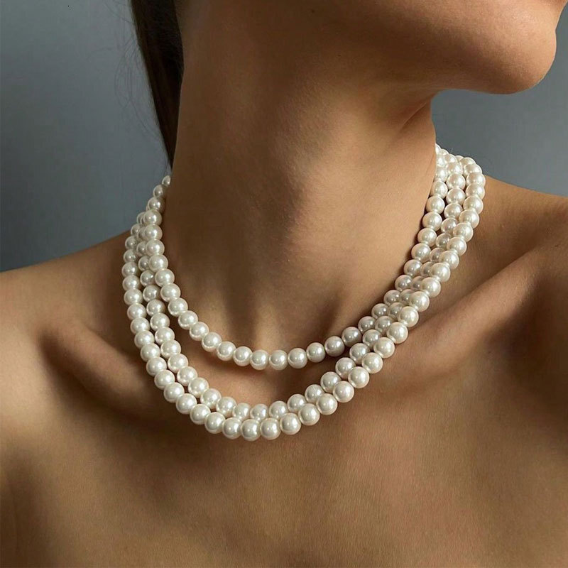 Three Layers With 8mm Imitation Pearl Necklace Women's Multi-layer Senior Sense Choker Collarbone Chain Jewelry