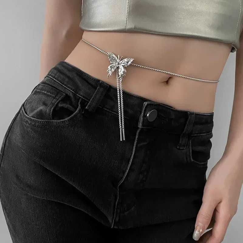 Irregular liquid metal butterfly necklace silver butterfly pendant adjustable stainless steel chain punk hip-hop jewelry W250318