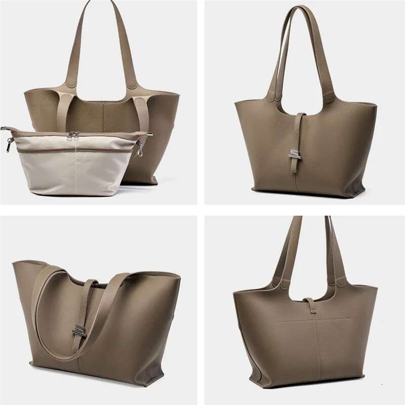 Burminsa Cowhide Genuine Leather Large Shoulder Tote Bags For Women 2024 Trend Designer Shopper Commuter A4 Ladies Handbags Gray