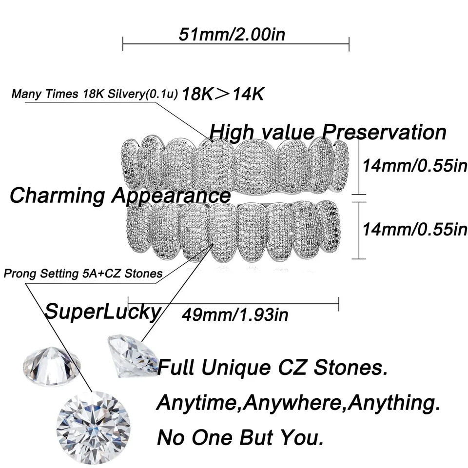 A set of super shiny gold-plated micro inlaid zircon dental braces cool and fashionable mens hip-hop denture accessories 250318