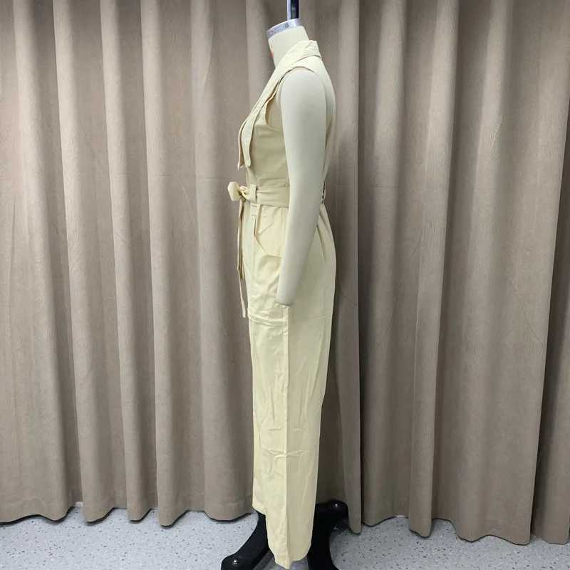 Womens Autumn Fashion Neck V-neck Strapless Waist Strap Wide Leg Pants X250318