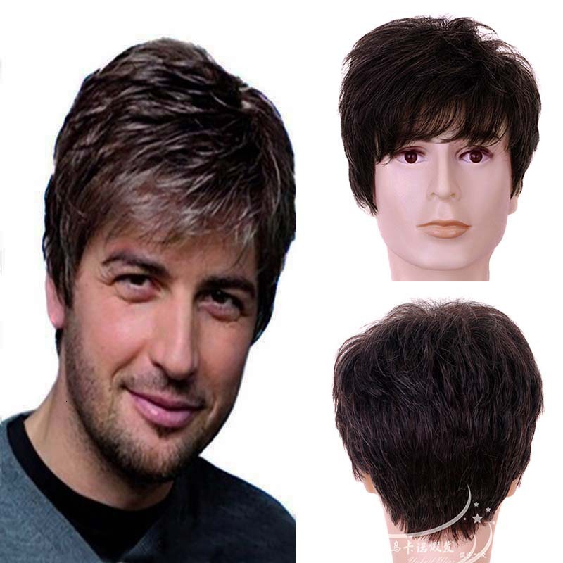 Wigs Are Fashionable Popular Men. White High-Temperature Silk Fluffy Short Hair For Middle-Aged And Elderly People