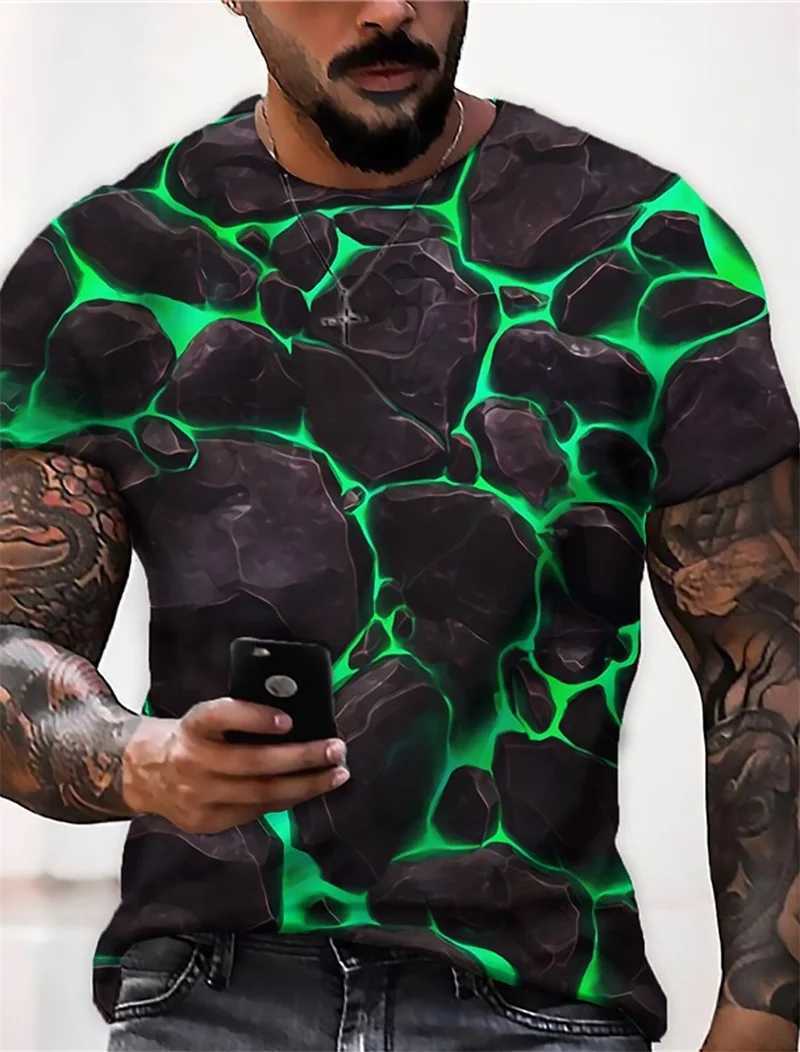 Mens unisex geometric pattern cracked T-shirt 3D printed summer short sleeved crew collar T-shirt new mens casual T-shirt topXJ250318