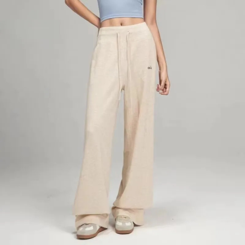 Fashion Loose Knitted Solid Wide Leg Pants Womens Floor Slimming Casual Trousers Simple Grey Black Drawstring Straight 250317
