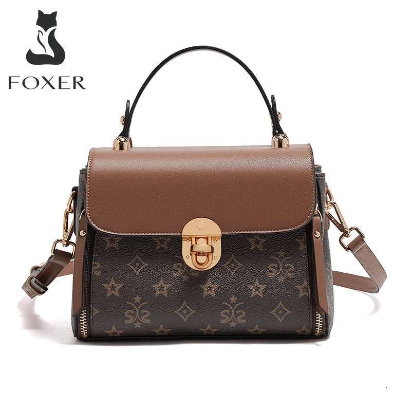 FOXER Women PVC Leather Messenger Flap Bag Vintage Signature Retro Fashion Female Handbag Casual Lady PU Shoulder Crossbody Bags