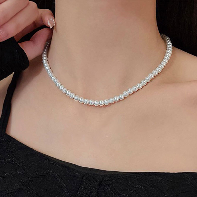 5mm Imitation Pearl Necklace For Women Europe And America Simple Beaded Choker Collarbone Chain Jewelry