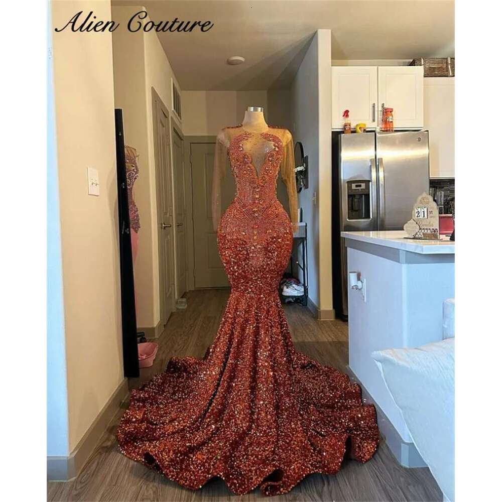 Sparkly Orange Sequins Mermaid Prom Crystal Rhies Elegant Birthday Dress 2024 Feathers Evening Gown Customized Dr0318