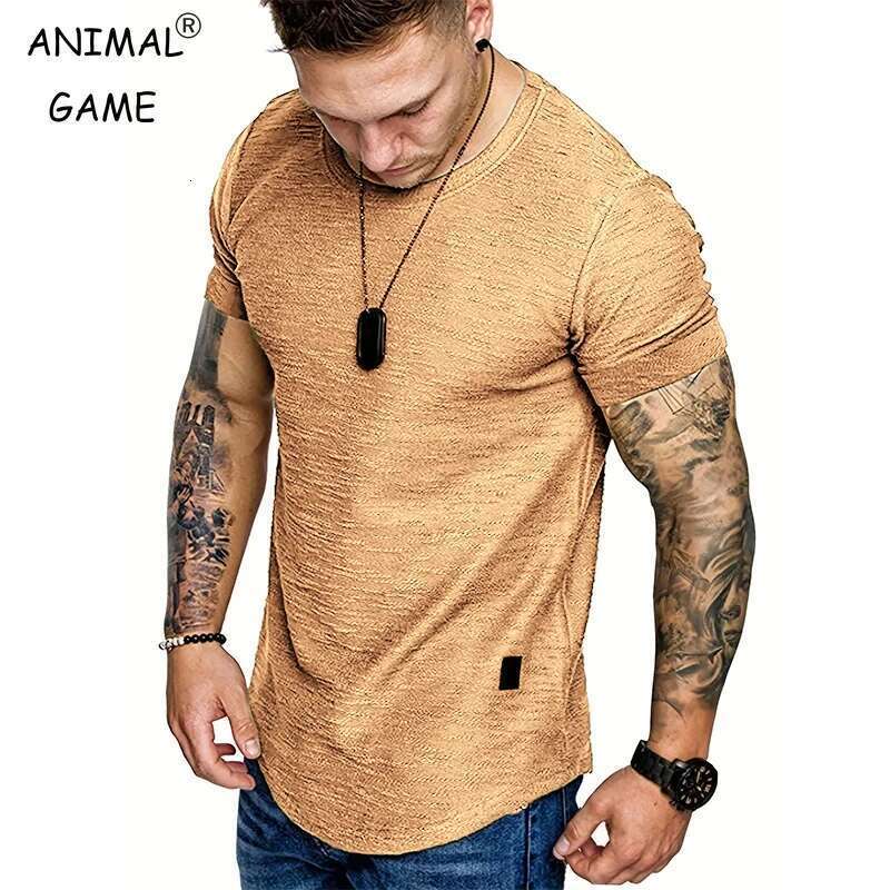 Men's lightweight short sleeved summer T-shirt, basic jogging, solid collar, round neck, sports top