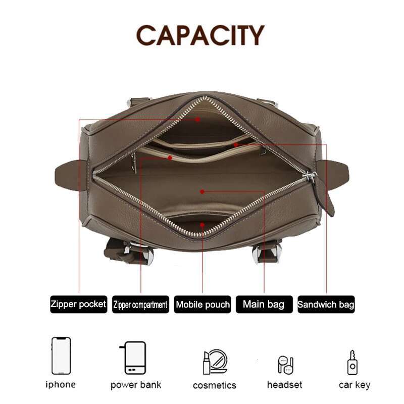 New Genuine Leather Women Minimalist Boston Bowg Bag For Ladies Large Capacity Shoulder Messenger Cowhide Crossbody Handbag