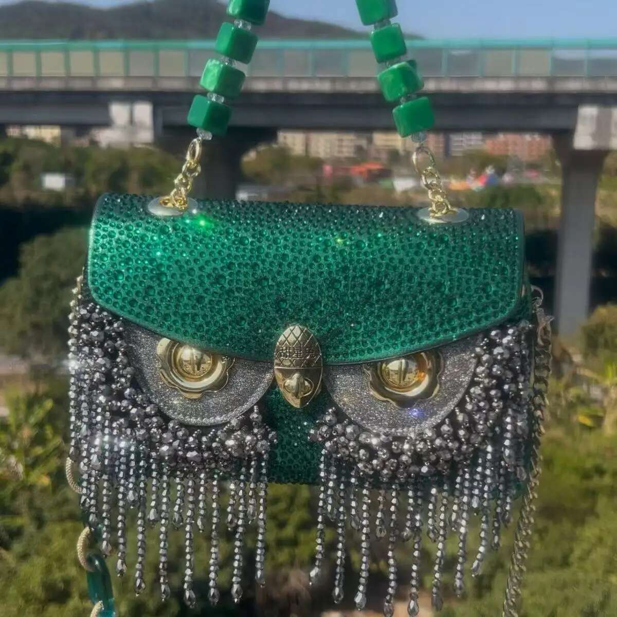 Beaded Tassel Square Women Handbag High Quality Glitter Dia Evening Wedding Party Clutch Purse Crossbody Bag
