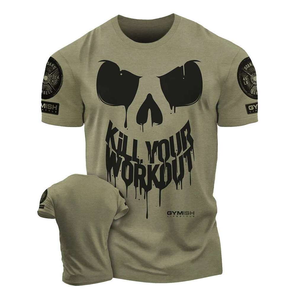 Men's 3D Printed Kill Your Fitness T-shirt, High Quality Short Sleeve Muscle Top, Men's Extendable T-shirt