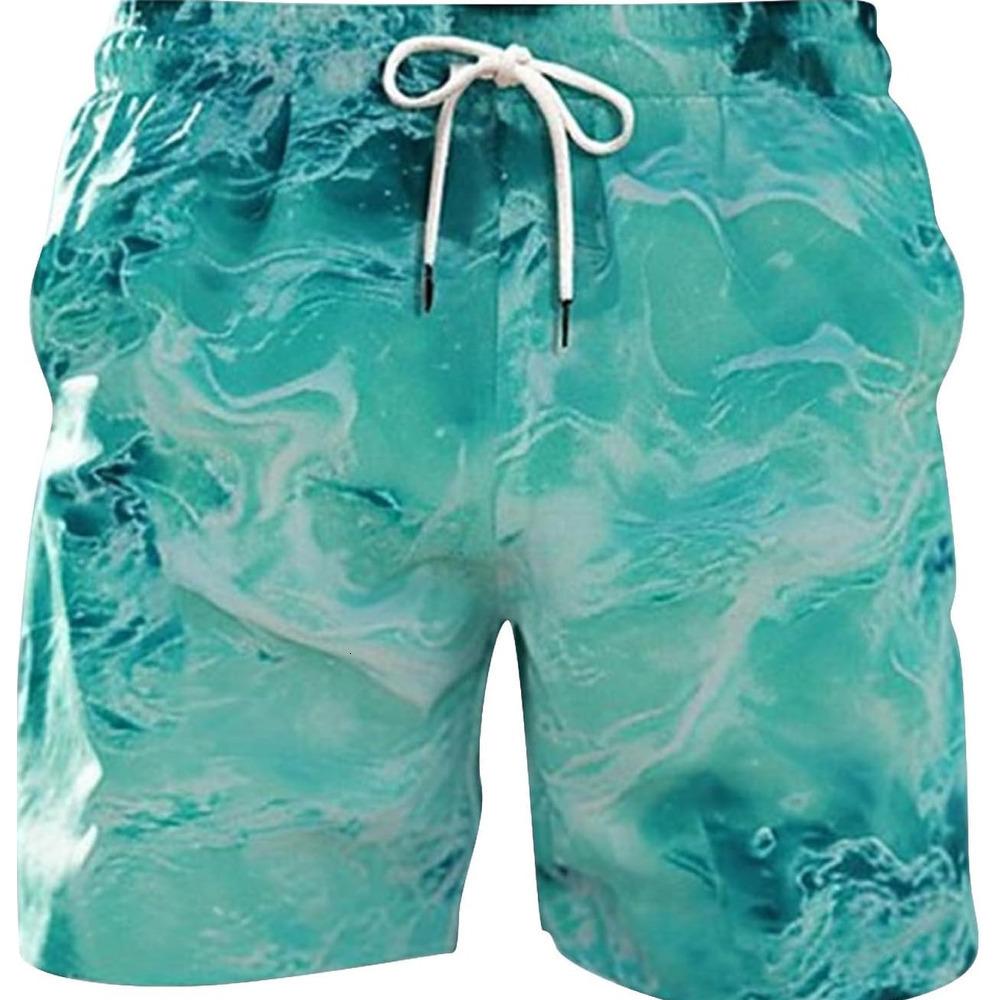 Men's Tie-Dye Print Waist Shorts Elastic Drawstring Short Pants Oversized Pant Summer Casual Beach Seaside Short with Pockets