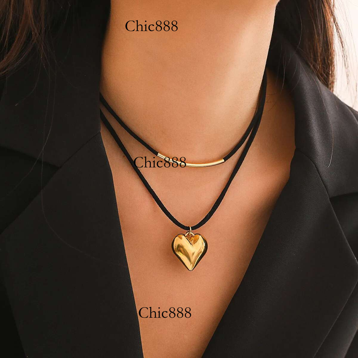 Punk Veet Small Love Heart Pendant Necklace for Women Vintage Black Rope Elegant Adjustable Choker Aesthetic Jewelry