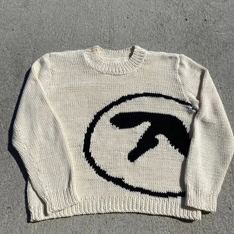 Mens Sweater Aphex Twin Knit Winter Oversized Vintage Long Sleeve Tops Jumper Pullover Y2k Streetwear Graphic Fashion Clothing 250318