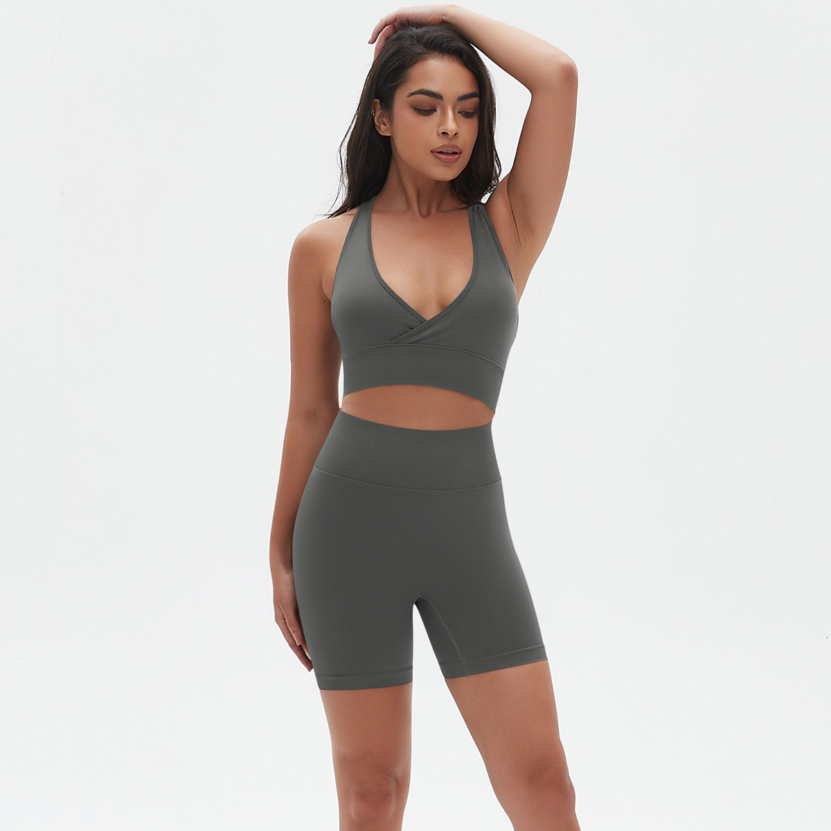 leggings Seamless Knitted High Elasticity Tight Sexy Yoga Suit Cross I-Back Beauty Running Fitness Two Piece Set tracksuit