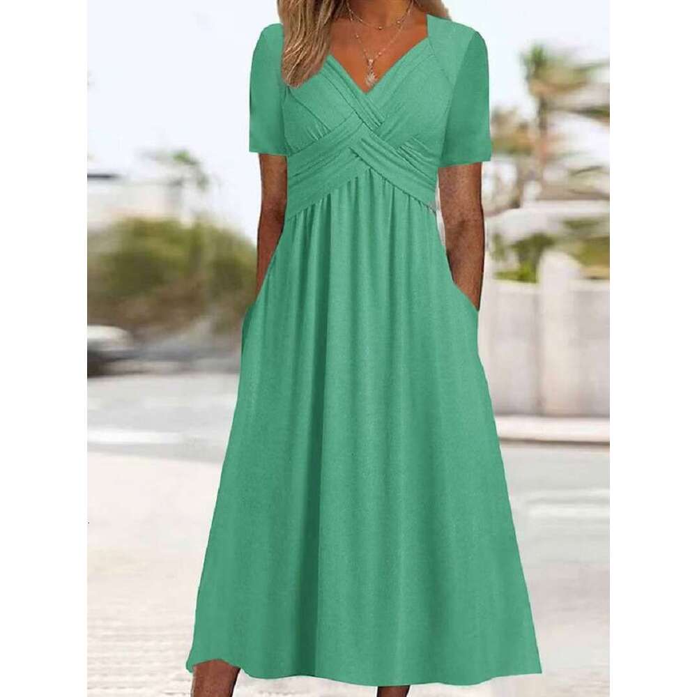 hot summer short sleeved European and American women's personalized dress 2025 new casual versatile fashion clothing