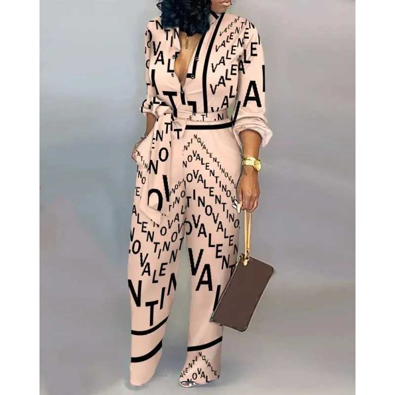 Womens jumpsuit womens jumpsuit long casual loose office jumpsuit super elegant womens sexy V-neck long Slve jumpsuit X250318