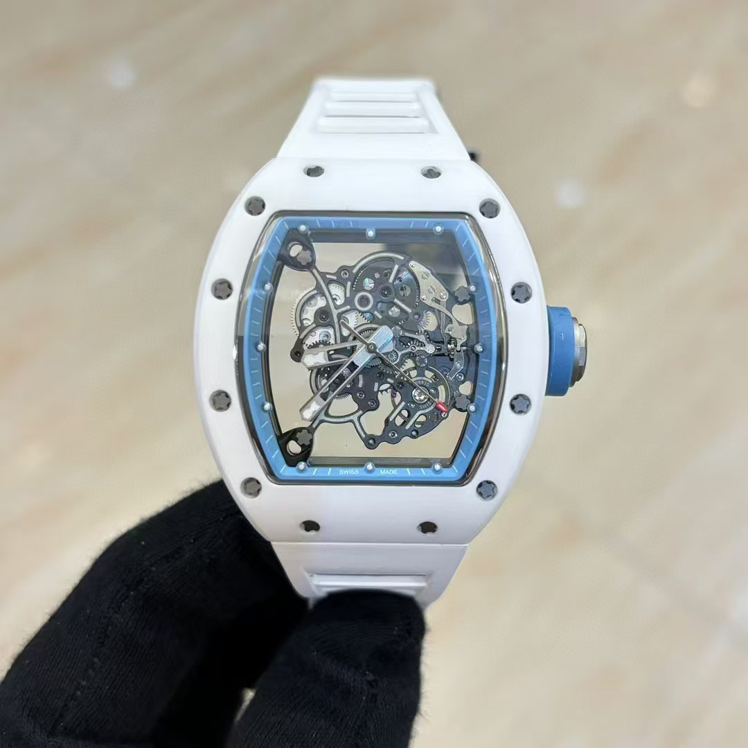 055 White Ceramic Mens Watch Tourbillon Automatic Luxury Wristwatch Sapphire Crystal Golf Sports Watches