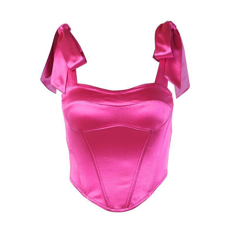 Satin Summer Waist Cinching Backless Strap Top, Women's Sexy One-Piece Neck Vest