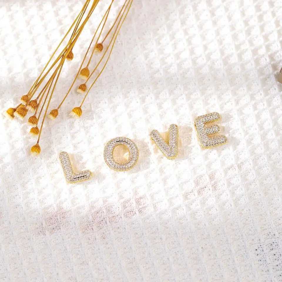 RAKOL Exquisite Copper Gold Plated Zircon Pendant American Minimalist Necklace Chain 26 A-Z Womens Balloon Letter Necklace W250318