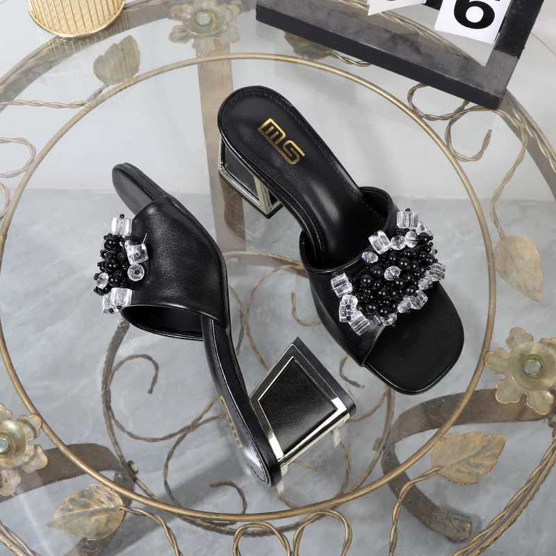 High 2024 Summer Rhine Pearl Sandals Sliding Warm Shoes Plus Size Outer Sandals Fur Sandals 6CM Y250317