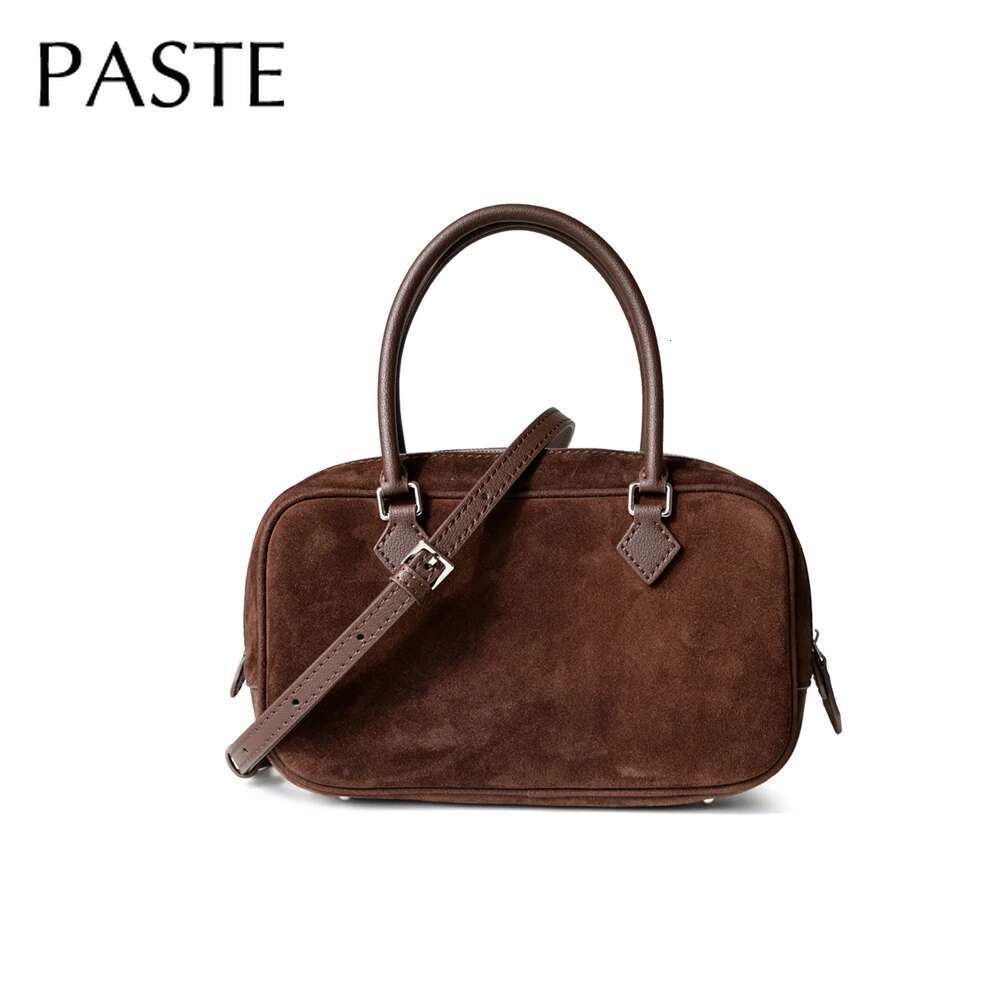 2024 Lastest High-End Square Tote Small Zipper Open Matte Suede Cow Leather Women Handbag Office Lady Commuter Thin Shoulder Bag