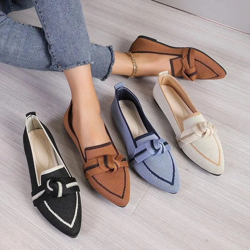 Womens Shoes Loafers Bowtie Ballet Flats Pointed Toe Barefoot Slip-on Sandals Casual Flat Heel Woman Shoe 250318