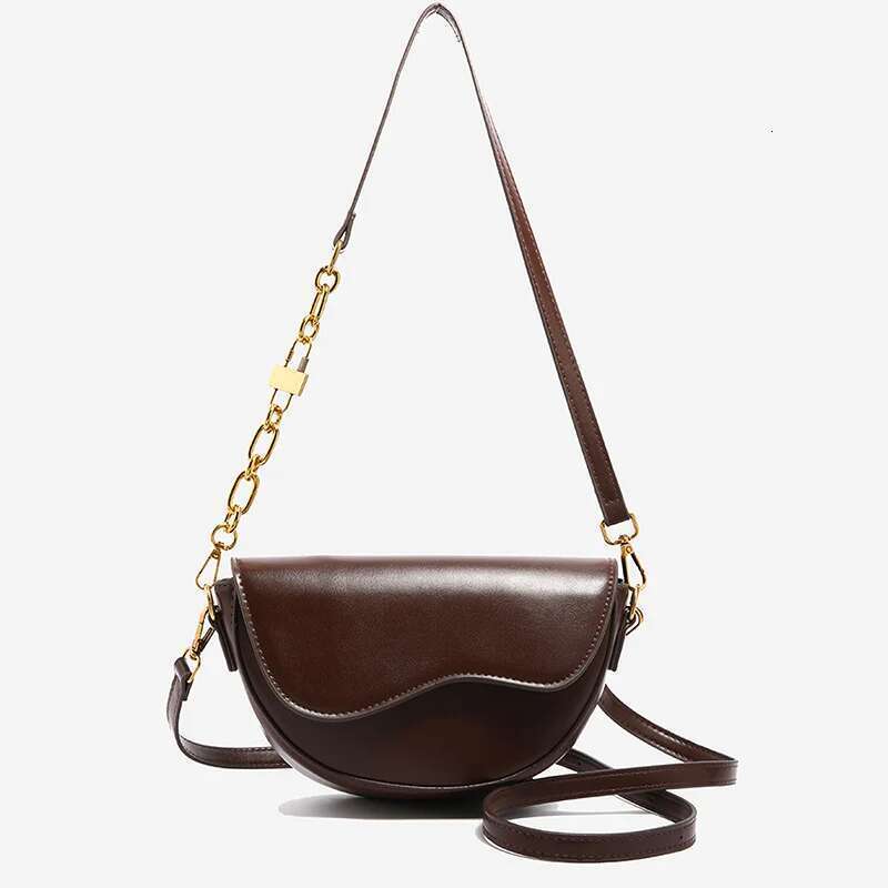 Women Vintage Saddle Solid Color Flap Shoulder Female Small Fashionable handbag Chain Underarm Bag Fashion PU Leather Commute Crossbody Bags