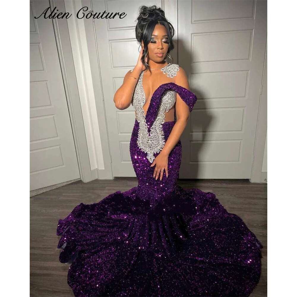 Purple Prom Dresses 2024 Sparkly Beading Crystal Dias Sequind Vestidos Birthday Dress Party Gown Customized Dr0318