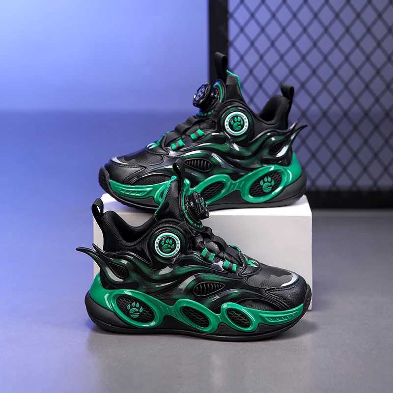 Childrens shoes autumn new waterproof leather rotating buckle flame basketball shoes sport casual shoes W250318