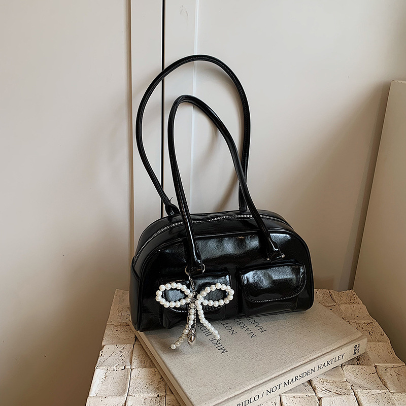 Korean Niche Spliced Shoulder For Women 2025 New Bowling Bag, Fashionable And Versatile Boston Armpit Bag Fashion Shoulder Bags