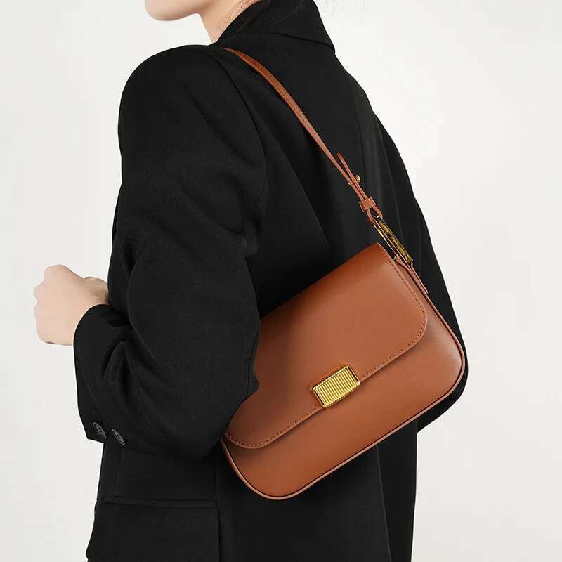 2024 Spring New Genuine Women's Shoulder Bags Soft Leather Underarm Ladies Crossbody Bag High Quality Handbag Brown