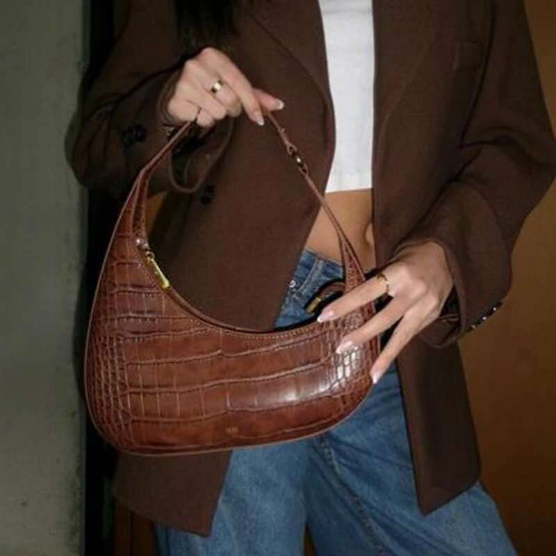 Half Moon Harlee Bags For Women Designer Handbag And Purse 2024 New In Vintage Crocodile Pattern Rivet Underarm Shoulder