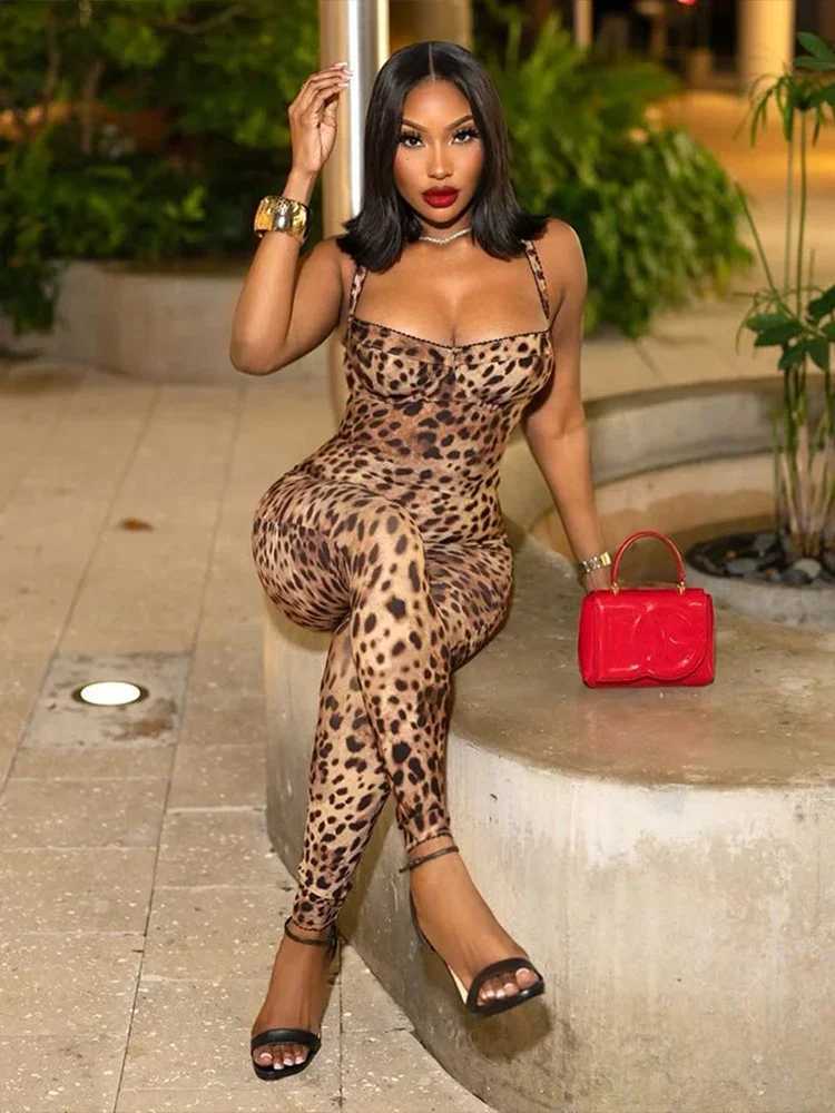 Leosoxs sexy jumpsuit womens Sveless 2025 sexy trend Leopard Print Sveless Strt Fit Stretch Activity Workout Overalls X250318