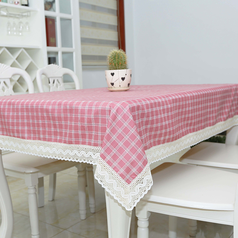 Waterproof tablecloth kindergarten dormitory desk dressing tablecloth rectangular table mat tea table mat lace plaid B77F01