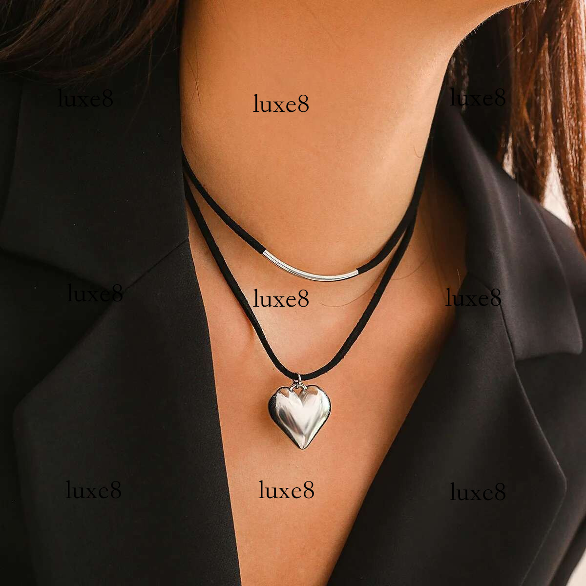 Punk Veet Small Love Heart Pendant Necklace for Women Vintage Black Rope Elegant Adjustable Choker Aesthetic Jewelry