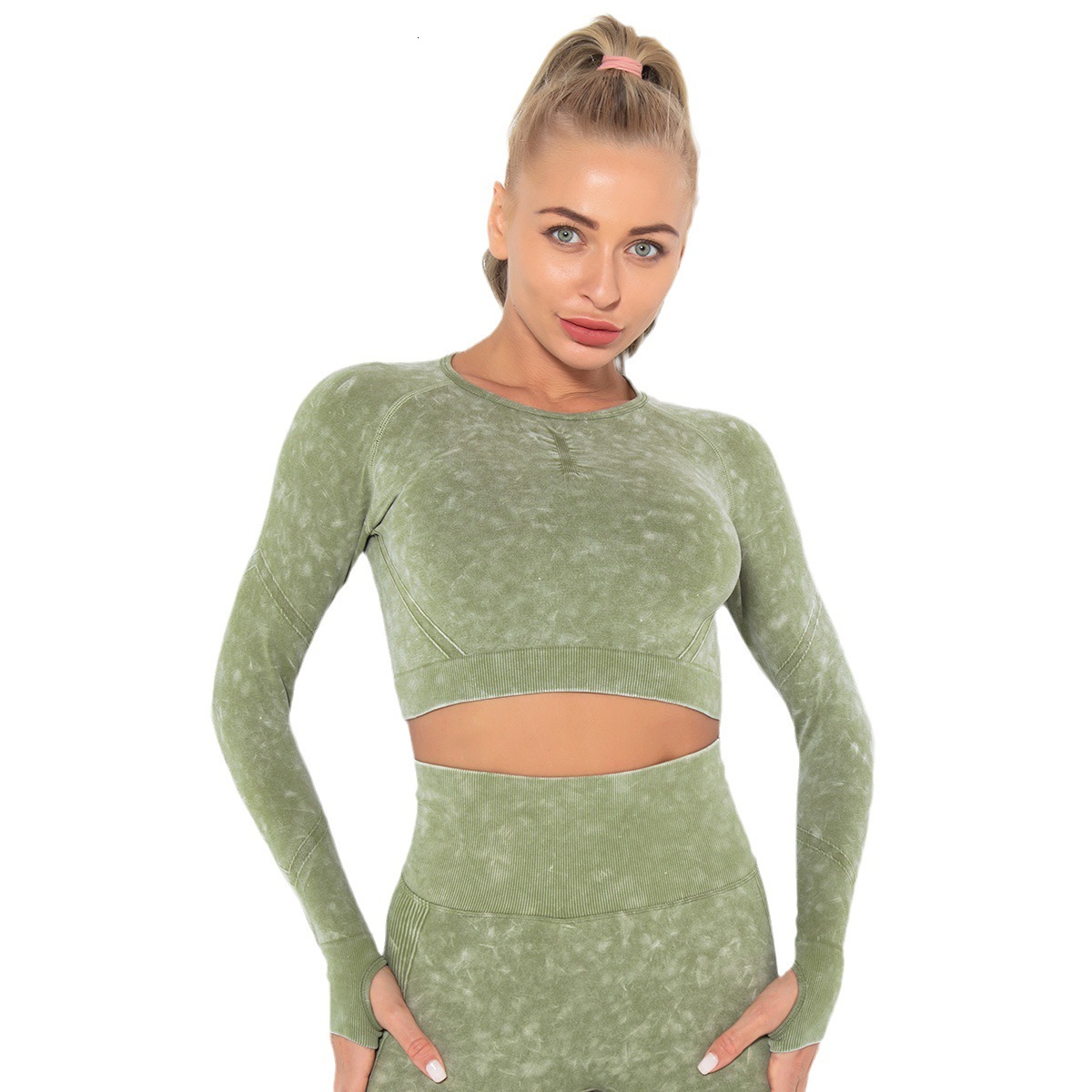 New sexy tracksuit fitness for women, tight fitting, quick drying, water washing, sports running, long sleeved top, yoga suit leggings