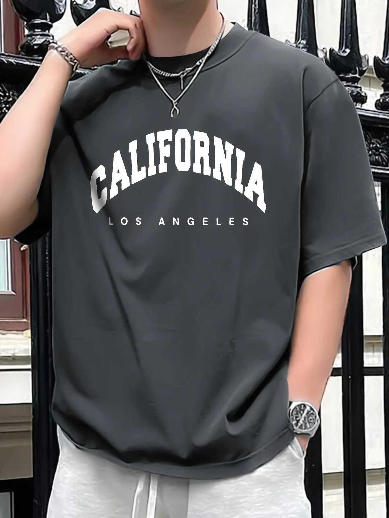Summer Mens 100% Cotton Casual Loose Set with California Printed Sports Comfort Round Neck Short Sleeve T-shirt TopT250318