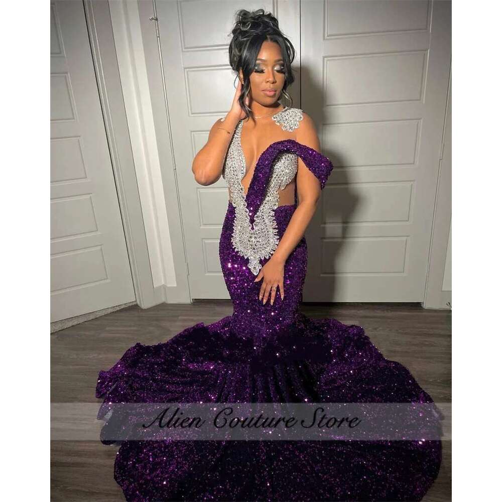 Purple Prom Dresses 2024 Sparkly Beading Crystal Dias Sequind Vestidos Birthday Dress Party Gown Customized Dr0318