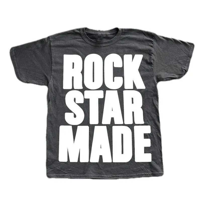 Rock Goth Fashion Mens Punk Grunge Hip Hop Rap Retro Letter Printed Short T-shirt Casual Over Y2K Cotton Street WearXJ250318
