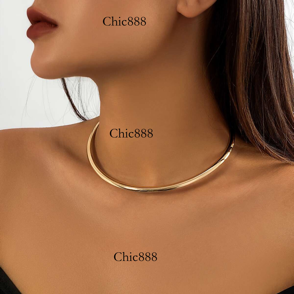 IngeSight.Z Punk Smooth Metal Round Torques Choker for Women Simple Gold Color Collar Necklace Party Jewelry Gift