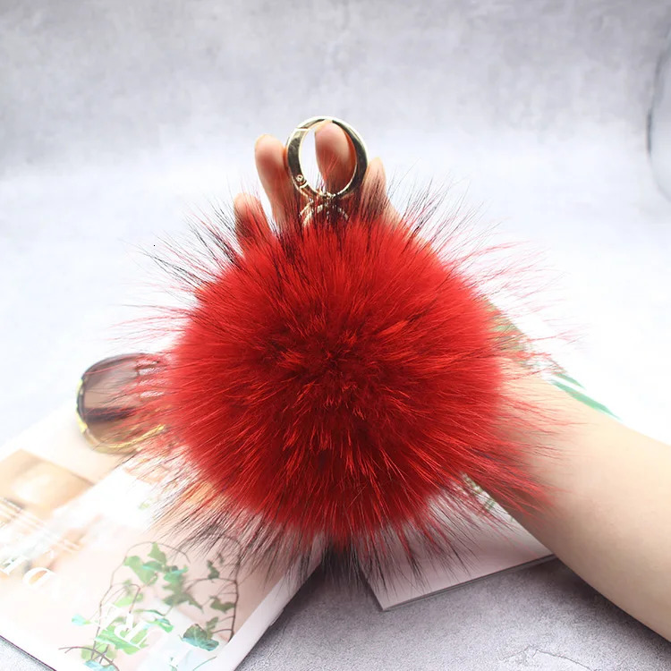 15cm Fluffy Real Raccoon Fur Ball Pom Poms Fur Pompom High Quality Keychain Key Chain Metal Ring Pendant For Women F281 250318