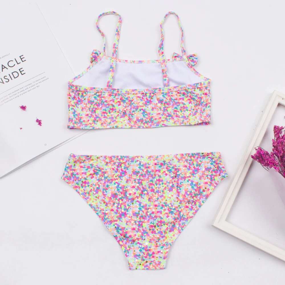 2-8 year old children and girls swimsuit, children's printed bow decoration bikini set, summer baby and children's girls bikini swimsuit, sw